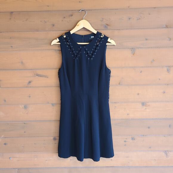 Rag & Bone Lillian Dress Black Laced Collar Grommet Lacing Cutouts Size 2 Mini - Picture 2 of 6